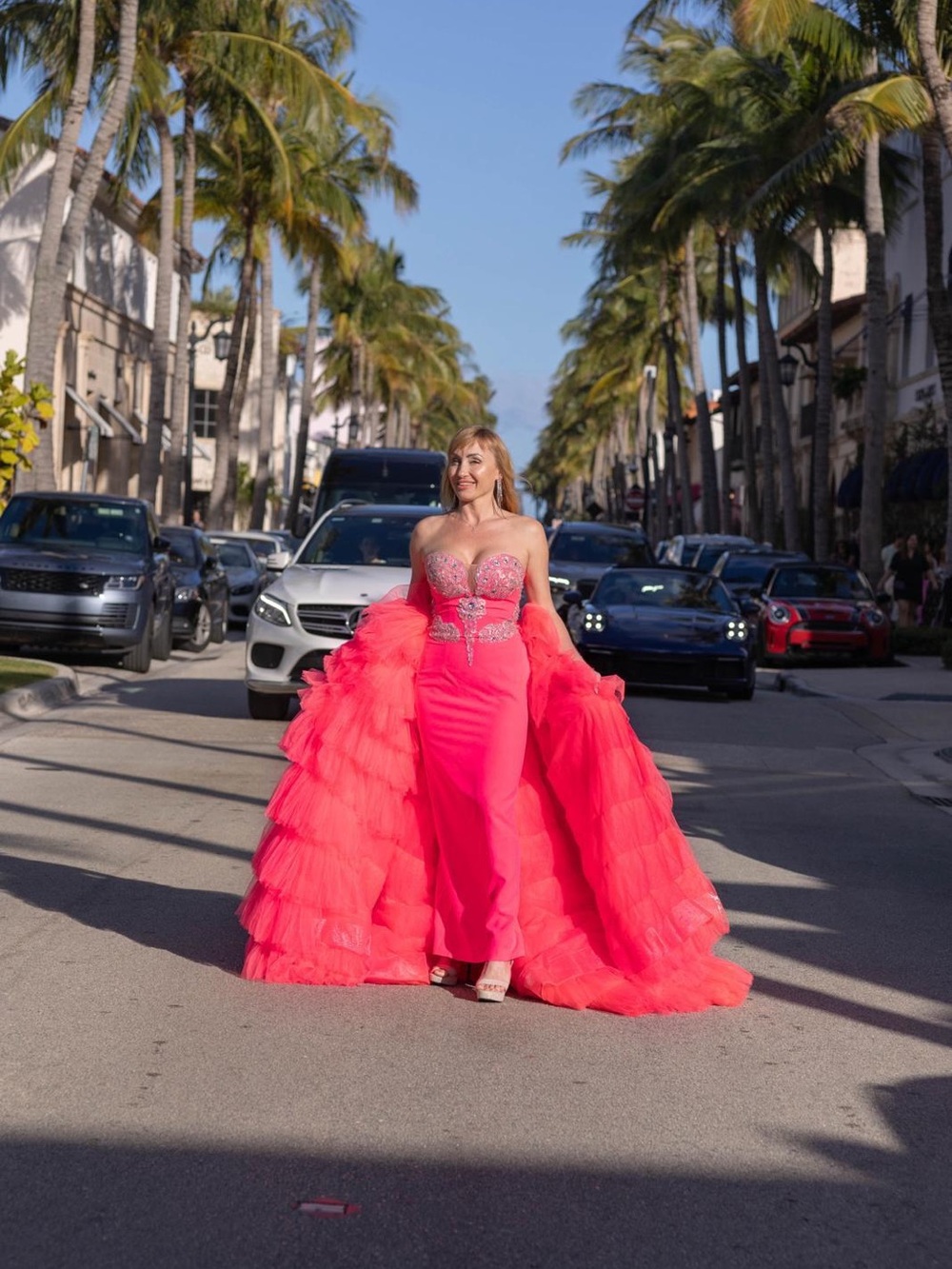 Strapless Backless Evening Gown in Vibrant Fuchsia with Tulle Train - Picture 8 of 8
